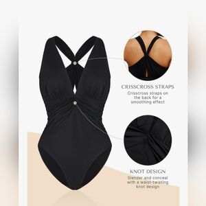 Shapellx Swimsuit Smart Sculpt Plunge Cutout 2XL Black Slimming